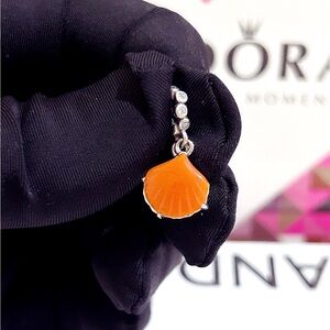 Sterling Silver Pandora Coral-colored Shell Double Dangle Charm